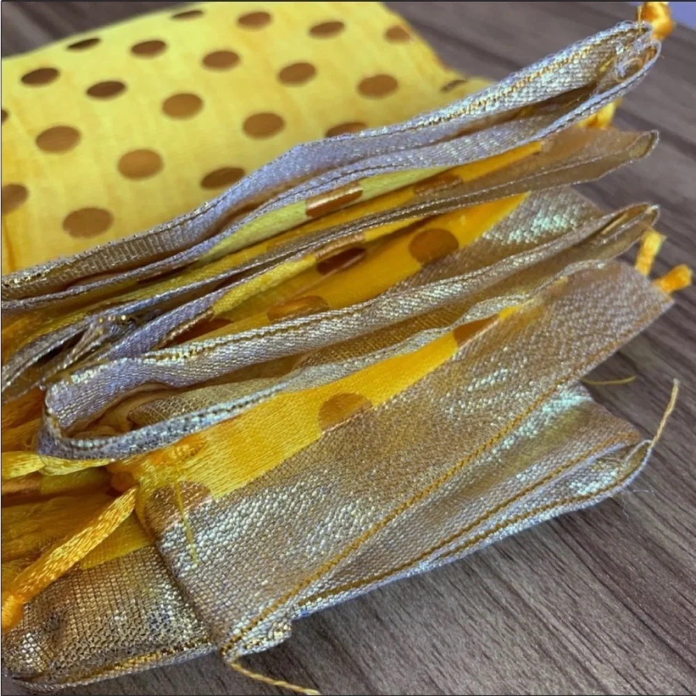 Lot of 10 Bright yellow & gold polka dot gift bags party favors Bollywood bag